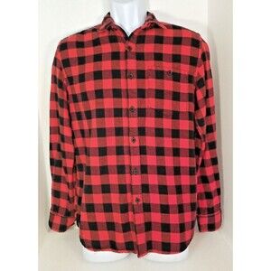 Denim & Flower Men’s Medium Plaid Red Black Flannel Button  Shirt    T4